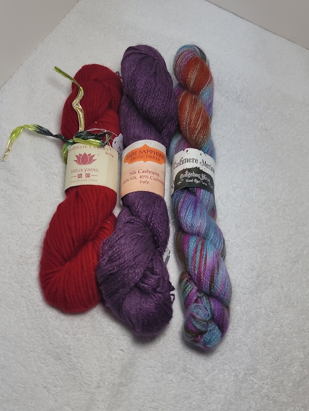 Lotus Yarns, Jade Sapphire & Cashmere/Merino Yarn Trio - Red, Purple, Multi  #7